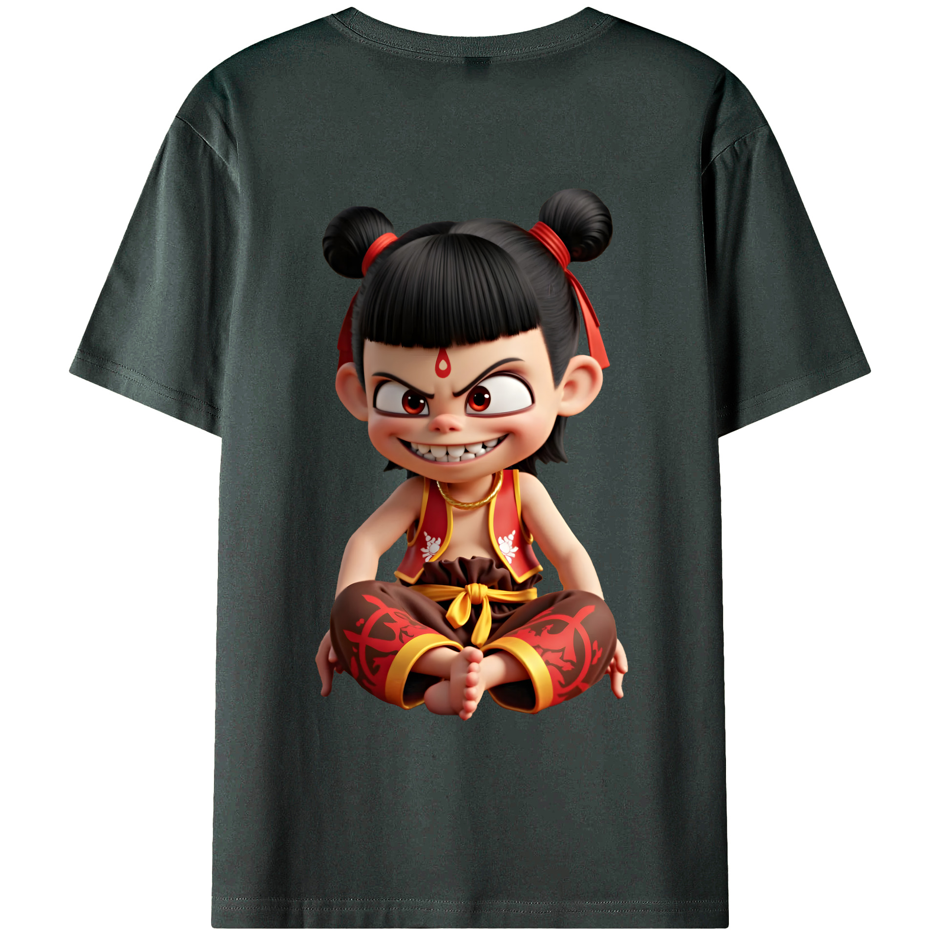 （画像用） Ne Zha 2 ナタ 魔童の大暴れ 綿100％ メンズ半袖Tシャツ（バックプリント） 通気性
